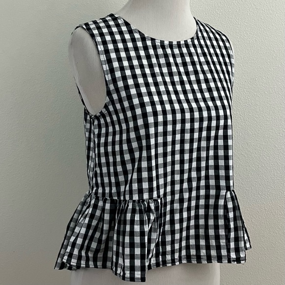 SHEIN Tops - Black & White Buffalo Plaid Peplum Top